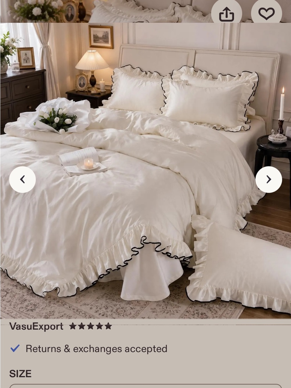 Cream Ruffled Duvet Cover Set with Black Trim